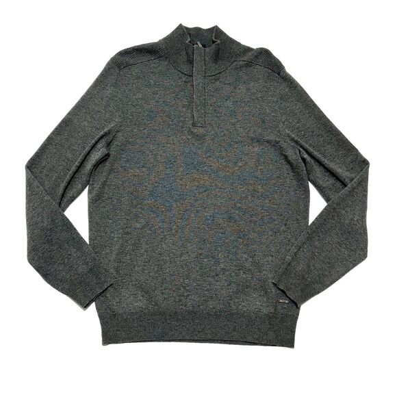 Hugo Boss Sweater Men's Large Gray Knitted Cotton Wool Quarter Zip NWOT - Picture 1 of 10
